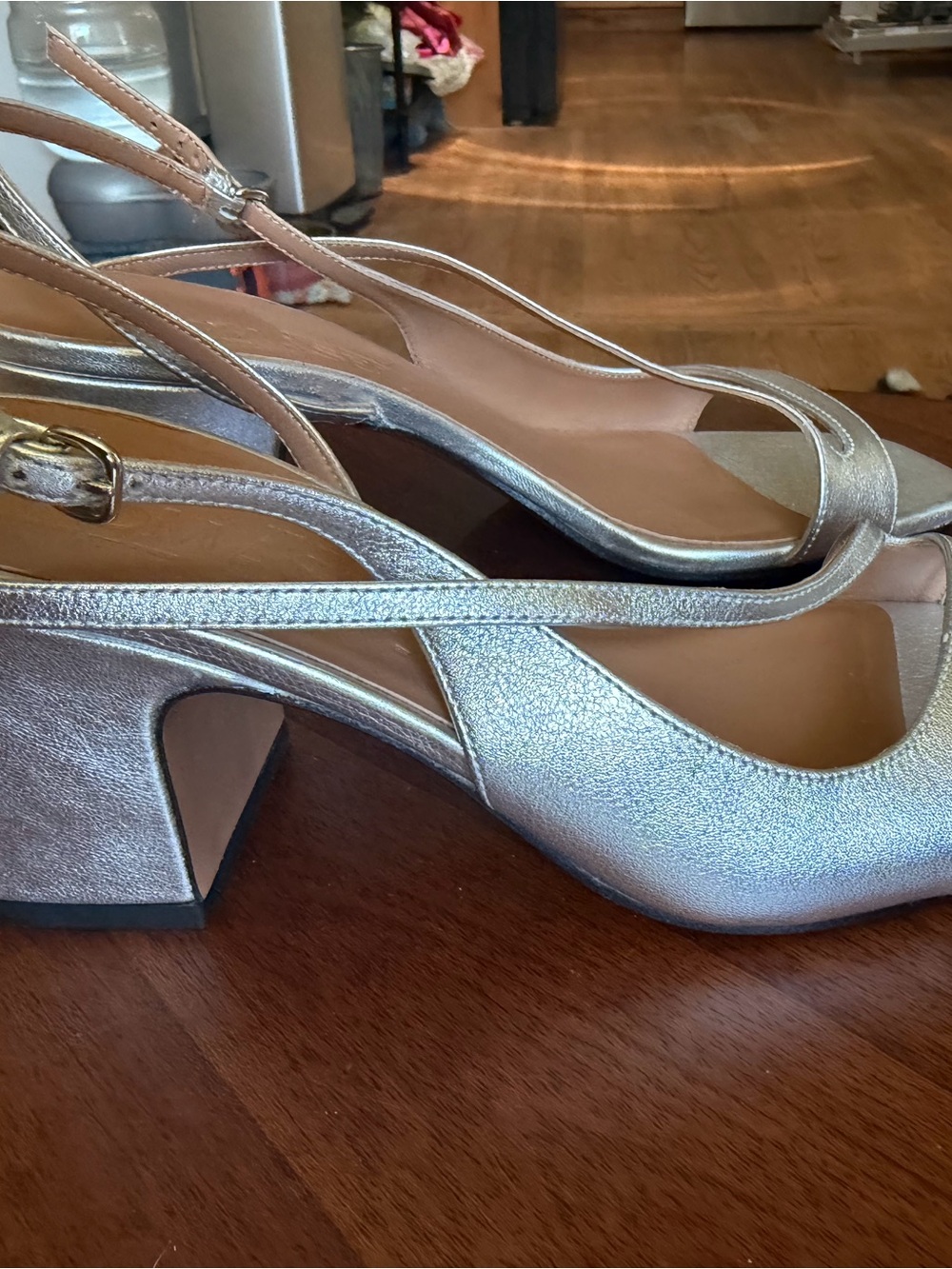 Nomasei Silver Metallic Slingback Block Heel Birdie Sandals Silver Size EU 39.5 - Picture 7 of 9